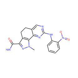 Cn1nc(C(N)=O)c2c1-c1nc(Nc3ccccc3[N+](=O)[O-])ncc1CC2 ZINC000049071901