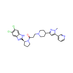 Cn1nc(C2CCN(CCC(=O)N3CCC[C@H]3c3nc4cc(Cl)c(Cl)cc4[nH]3)CC2)cc1-c1cccnc1 ZINC000066066062