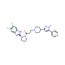 Cn1nc(C2CCN(CCC(=O)N3CCC[C@H]3c3nc4cc(Cl)c(Cl)cc4[nH]3)CC2)cc1-c1ccncc1 ZINC000066066061