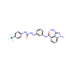 Cn1nc(N)c2c(C(=O)Nc3cccc(CNC(=O)Nc4ccc(C(F)(F)F)cc4)c3)cccc21 ZINC000084670406