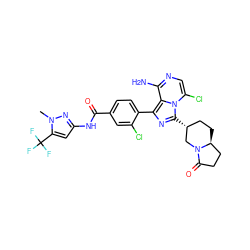 Cn1nc(NC(=O)c2ccc(-c3nc([C@@H]4CC[C@H]5CCC(=O)N5C4)n4c(Cl)cnc(N)c34)c(Cl)c2)cc1C(F)(F)F ZINC000145421502