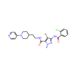 Cn1nc(NC(=O)c2ccccc2Cl)c(Br)c1C(=O)NCCC1CCN(c2ccncc2)CC1 ZINC000028711992