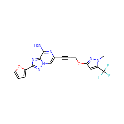 Cn1nc(OCC#Cc2cn3nc(-c4ccco4)nc3c(N)n2)cc1C(F)(F)F ZINC000038308712