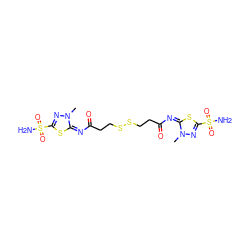 Cn1nc(S(N)(=O)=O)s/c1=N/C(=O)CCSSCCC(=O)/N=c1/sc(S(N)(=O)=O)nn1C ZINC000100381688