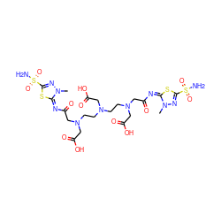 Cn1nc(S(N)(=O)=O)s/c1=N/C(=O)CN(CCN(CCN(CC(=O)O)CC(=O)/N=c1/sc(S(N)(=O)=O)nn1C)CC(=O)O)CC(=O)O ZINC000169290369