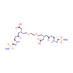 Cn1nc(S(N)(=O)=O)s/c1=N/C(=O)CN(CCOCCOCCN(CC(=O)O)CC(=O)/N=c1/sc(S(N)(=O)=O)nn1C)CC(=O)O ZINC000169290346