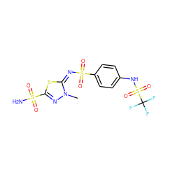 Cn1nc(S(N)(=O)=O)s/c1=N/S(=O)(=O)c1ccc(NS(=O)(=O)C(F)(F)F)cc1 ZINC000013835288