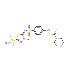 Cn1nc(S(N)(=O)=O)s/c1=N/S(=O)(=O)c1ccc(NSC(=S)N2CCOCC2)cc1 ZINC000034717910