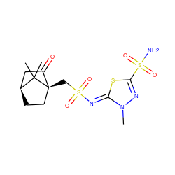 Cn1nc(S(N)(=O)=O)s/c1=N\S(=O)(=O)C[C@]12CC[C@@H](CC1=O)C2(C)C ZINC000101400735