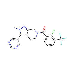 Cn1nc2c(c1-c1cncnc1)CCN(C(=O)c1cccc(C(F)(F)F)c1Cl)C2 ZINC000225976109