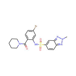 Cn1nc2ccc(S(=O)(=O)Nc3cc(Br)ccc3C(=O)N3CCCCC3)cc2n1 ZINC000029063534