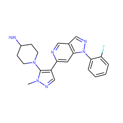 Cn1ncc(-c2cc3c(cn2)cnn3-c2ccccc2F)c1N1CCC(N)CC1 ZINC000224850308