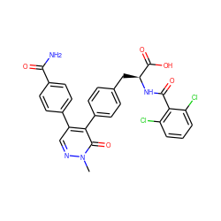 Cn1ncc(-c2ccc(C(N)=O)cc2)c(-c2ccc(C[C@H](NC(=O)c3c(Cl)cccc3Cl)C(=O)O)cc2)c1=O ZINC000029127741