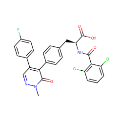 Cn1ncc(-c2ccc(F)cc2)c(-c2ccc(C[C@H](NC(=O)c3c(Cl)cccc3Cl)C(=O)O)cc2)c1=O ZINC000029127738