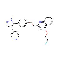 Cn1ncc(-c2ccncc2)c1-c1ccc(OCc2cc(OCCF)c3ccccc3n2)cc1 ZINC000473157254