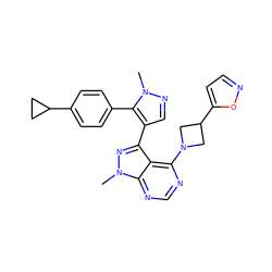 Cn1ncc(-c2nn(C)c3ncnc(N4CC(c5ccno5)C4)c23)c1-c1ccc(C2CC2)cc1 ZINC000169706099