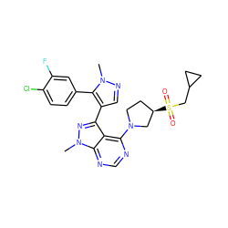 Cn1ncc(-c2nn(C)c3ncnc(N4CC[C@@H](S(=O)(=O)CC5CC5)C4)c23)c1-c1ccc(Cl)c(F)c1 ZINC000169706089