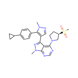 Cn1ncc(-c2nn(C)c3ncnc(N4CC[C@@H](S(C)(=O)=O)C4)c23)c1-c1ccc(C2CC2)cc1 ZINC000169706097