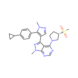 Cn1ncc(-c2nn(C)c3ncnc(N4CC[C@H](S(C)(=O)=O)C4)c23)c1-c1ccc(C2CC2)cc1 ZINC000169706098