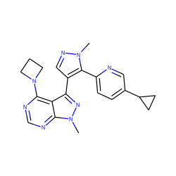 Cn1ncc(-c2nn(C)c3ncnc(N4CCC4)c23)c1-c1ccc(C2CC2)cn1 ZINC000169706107