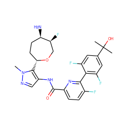 Cn1ncc(NC(=O)c2ccc(F)c(-c3c(F)cc(C(C)(C)O)cc3F)n2)c1[C@@H]1CC[C@@H](N)[C@@H](F)CO1 ZINC000221362812