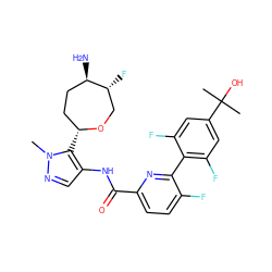 Cn1ncc(NC(=O)c2ccc(F)c(-c3c(F)cc(C(C)(C)O)cc3F)n2)c1[C@@H]1CC[C@@H](N)[C@H](F)CO1 ZINC000205649679