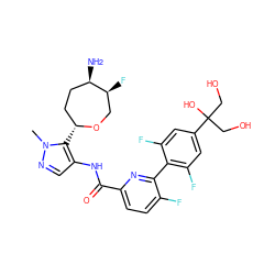 Cn1ncc(NC(=O)c2ccc(F)c(-c3c(F)cc(C(O)(CO)CO)cc3F)n2)c1[C@@H]1CC[C@@H](N)[C@@H](F)CO1 ZINC000205652943