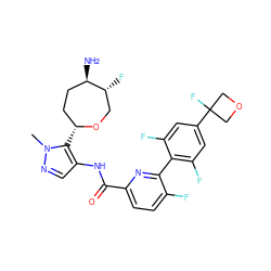 Cn1ncc(NC(=O)c2ccc(F)c(-c3c(F)cc(C4(F)COC4)cc3F)n2)c1[C@@H]1CC[C@@H](N)[C@H](F)CO1 ZINC000205635317