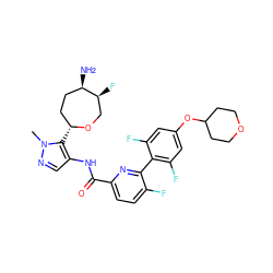 Cn1ncc(NC(=O)c2ccc(F)c(-c3c(F)cc(OC4CCOCC4)cc3F)n2)c1[C@@H]1CC[C@@H](N)[C@@H](F)CO1 ZINC000205636589