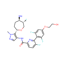 Cn1ncc(NC(=O)c2ccc(F)c(-c3c(F)cc(OCCO)cc3F)n2)c1[C@@H]1CC[C@@H](N)[C@H](F)CO1 ZINC000205652838