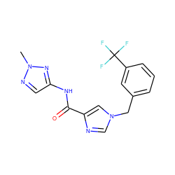 Cn1ncc(NC(=O)c2cn(Cc3cccc(C(F)(F)F)c3)cn2)n1 ZINC000066078845