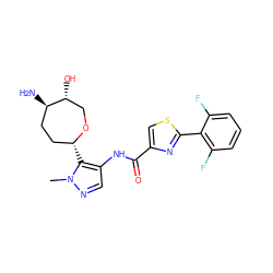 Cn1ncc(NC(=O)c2csc(-c3c(F)cccc3F)n2)c1[C@@H]1CC[C@@H](N)[C@H](O)CO1 ZINC000221393790