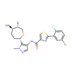 Cn1ncc(NC(=O)c2csc(-c3cc(Br)ccc3F)n2)c1[C@@H]1CC[C@@H](N)[C@H](F)CO1 ZINC000221392953