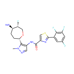 Cn1ncc(NC(=O)c2csc(-c3cc(F)cc(F)c3F)n2)c1[C@@H]1CC[C@@H](N)[C@H](F)CO1 ZINC000205658684