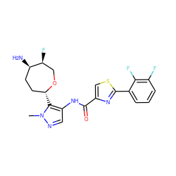 Cn1ncc(NC(=O)c2csc(-c3cccc(F)c3F)n2)c1[C@@H]1CC[C@@H](N)[C@@H](F)CO1 ZINC000216887003