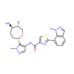 Cn1ncc(NC(=O)c2csc(-c3cccc4cnn(C)c34)n2)c1[C@@H]1CC[C@@H](N)[C@H](F)CO1 ZINC000221405212