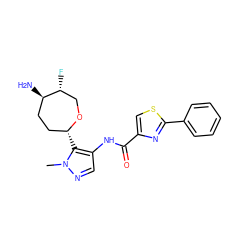 Cn1ncc(NC(=O)c2csc(-c3ccccc3)n2)c1[C@@H]1CC[C@@H](N)[C@H](F)CO1 ZINC000221395965