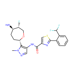 Cn1ncc(NC(=O)c2csc(-c3ccccc3C(F)F)n2)c1[C@@H]1CC[C@@H](N)[C@H](F)CO1 ZINC000216889159