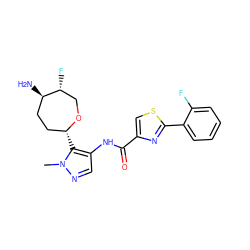 Cn1ncc(NC(=O)c2csc(-c3ccccc3F)n2)c1[C@@H]1CC[C@@H](N)[C@H](F)CO1 ZINC000216889791