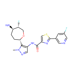 Cn1ncc(NC(=O)c2csc(-c3cncc(F)c3)n2)c1[C@@H]1CC[C@@H](N)[C@H](F)CO1 ZINC000205635398