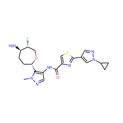 Cn1ncc(NC(=O)c2csc(-c3cnn(C4CC4)c3)n2)c1[C@@H]1CC[C@@H](N)[C@H](F)CO1 ZINC000205658664