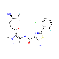 Cn1ncc(NC(=O)c2nc(-c3c(F)cccc3Cl)sc2N)c1[C@@H]1CC[C@@H](N)[C@H](F)CO1 ZINC000216890054