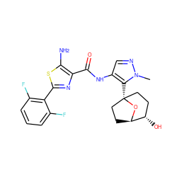 Cn1ncc(NC(=O)c2nc(-c3c(F)cccc3F)sc2N)c1[C@@]12CC[C@H](O)[C@@H](CC1)O2 ZINC001772605879