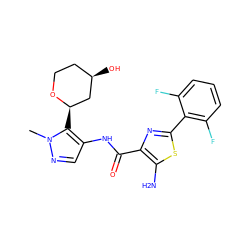 Cn1ncc(NC(=O)c2nc(-c3c(F)cccc3F)sc2N)c1[C@@H]1C[C@H](O)CCO1 ZINC000221435297