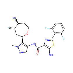 Cn1ncc(NC(=O)c2nc(-c3c(F)cccc3F)sc2N)c1[C@H]1C[C@H](F)[C@@H](N)CCO1 ZINC000205646030