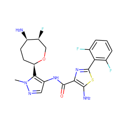 Cn1ncc(NC(=O)c2nc(-c3c(F)cccc3F)sc2N)c1[C@H]1CC[C@@H](N)[C@@H](F)CO1 ZINC000205645952