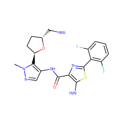 Cn1ncc(NC(=O)c2nc(-c3c(F)cccc3F)sc2N)c1[C@H]1CC[C@H](CN)O1 ZINC000205642482