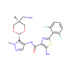 Cn1ncc(NC(=O)c2nc(-c3c(F)cccc3F)sc2N)c1[C@H]1OC[C@](C)(CN)CO1 ZINC001772614058