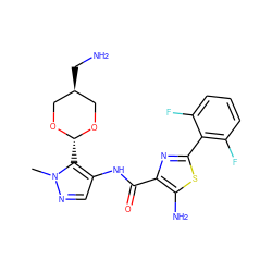 Cn1ncc(NC(=O)c2nc(-c3c(F)cccc3F)sc2N)c1[C@H]1OC[C@H](CN)CO1 ZINC001772626733