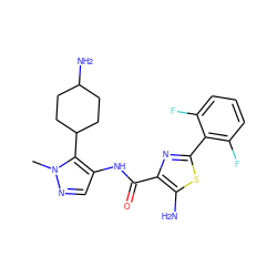 Cn1ncc(NC(=O)c2nc(-c3c(F)cccc3F)sc2N)c1C1CCC(N)CC1 ZINC000144503780